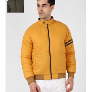 UrbanMark Men Mustard Regular Fit Quilted Bomber Jacket
