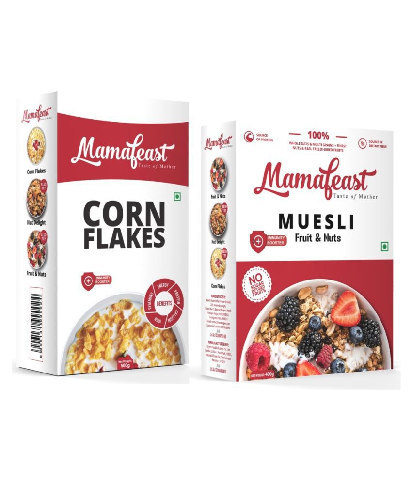 Mamafeast Corn + Muesli Fruit&Nut Flakes 900 gm Pack of 2