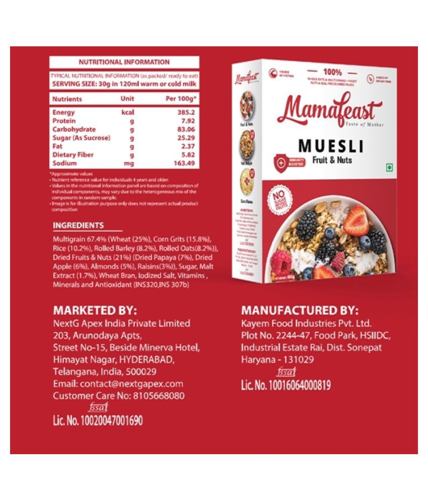 Mamafeast Corn + Muesli Fruit&Nut Flakes 900 gm Pack of 2