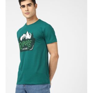 UrbanMark Men Regular Fit Round Neck Half Sleeves Text Print T Shirt-Green