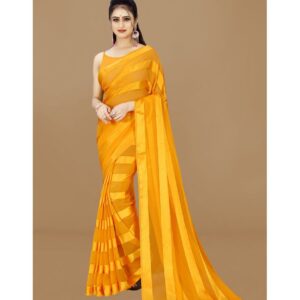 ANAND SAREES - Yellow Satin Saree