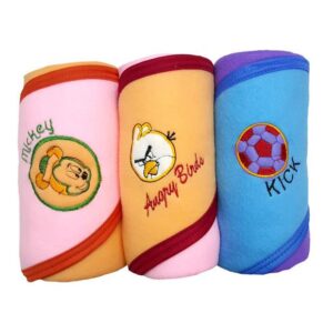 Brandonn Multi-Colour Fleece Baby Blanket ( 75 cm × 66 cm- 3 pcs)