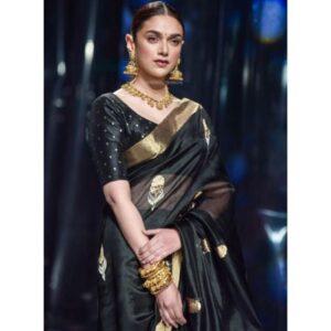 Bhuwal Fashion - Black Cotton Blend Saree