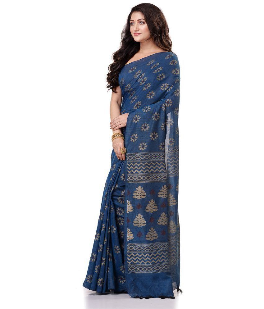 Desh Bidesh Blue Bengal Handloom Saree - Single