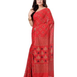 Desh Bidesh Red Bengal Handloom Saree - Single