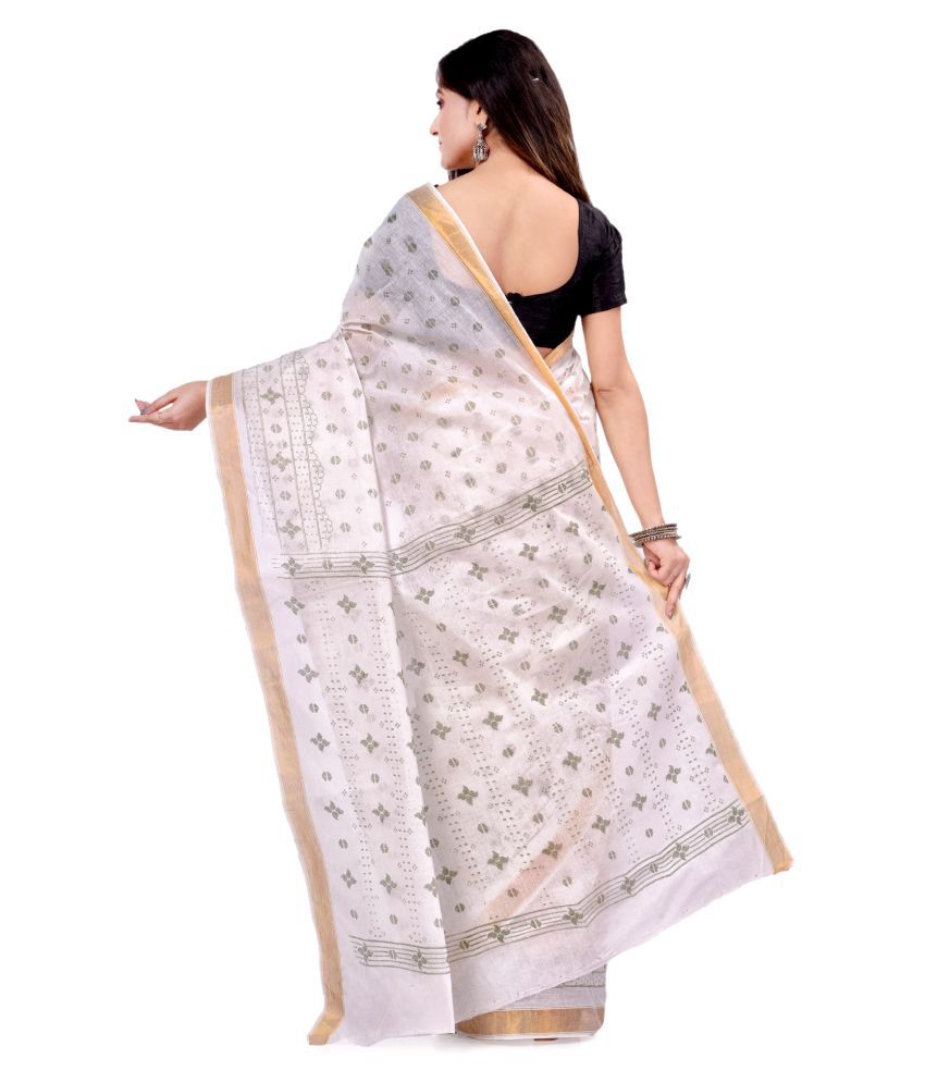 Desh Bidesh White Bengal Handloom Saree - Single