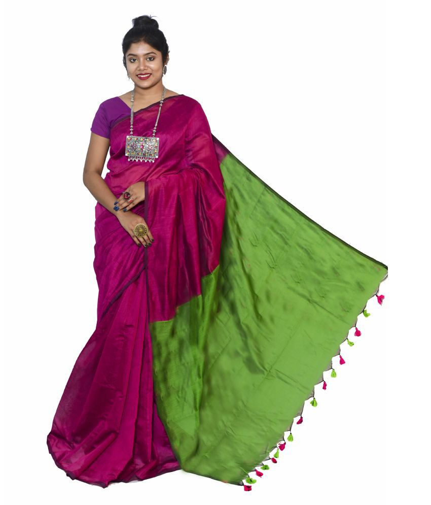Handloom Green,Purple Cotton Silk Saree