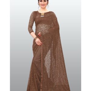 Indy Bliss - Coffee Net Saree With Blouse Piece