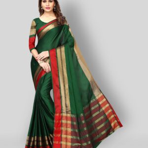 NightBlue - Green Silk Blend Saree With Blouse Piece ( Pack of 1 )