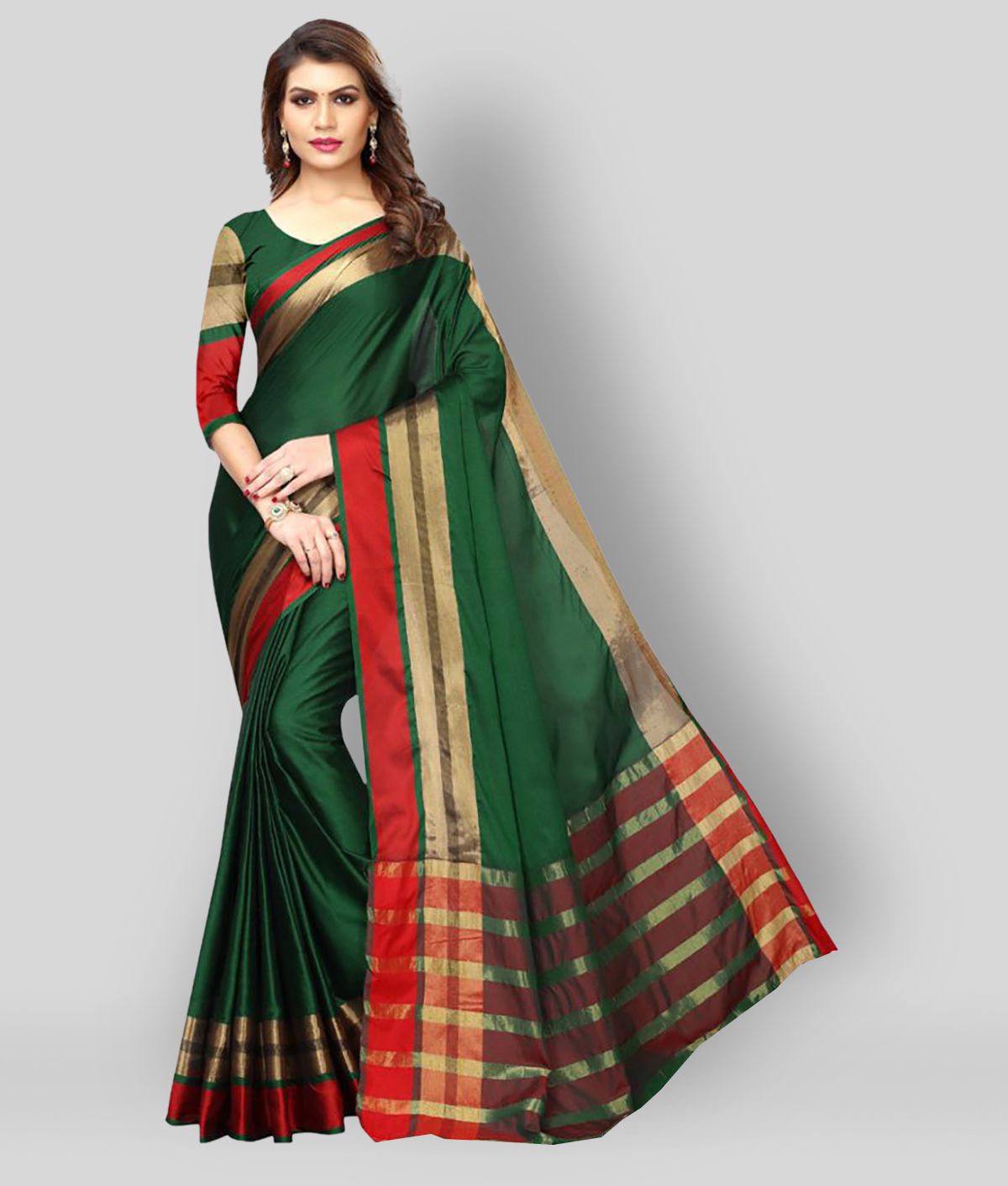 NightBlue - Green Silk Blend Saree With Blouse Piece ( Pack of 1 )