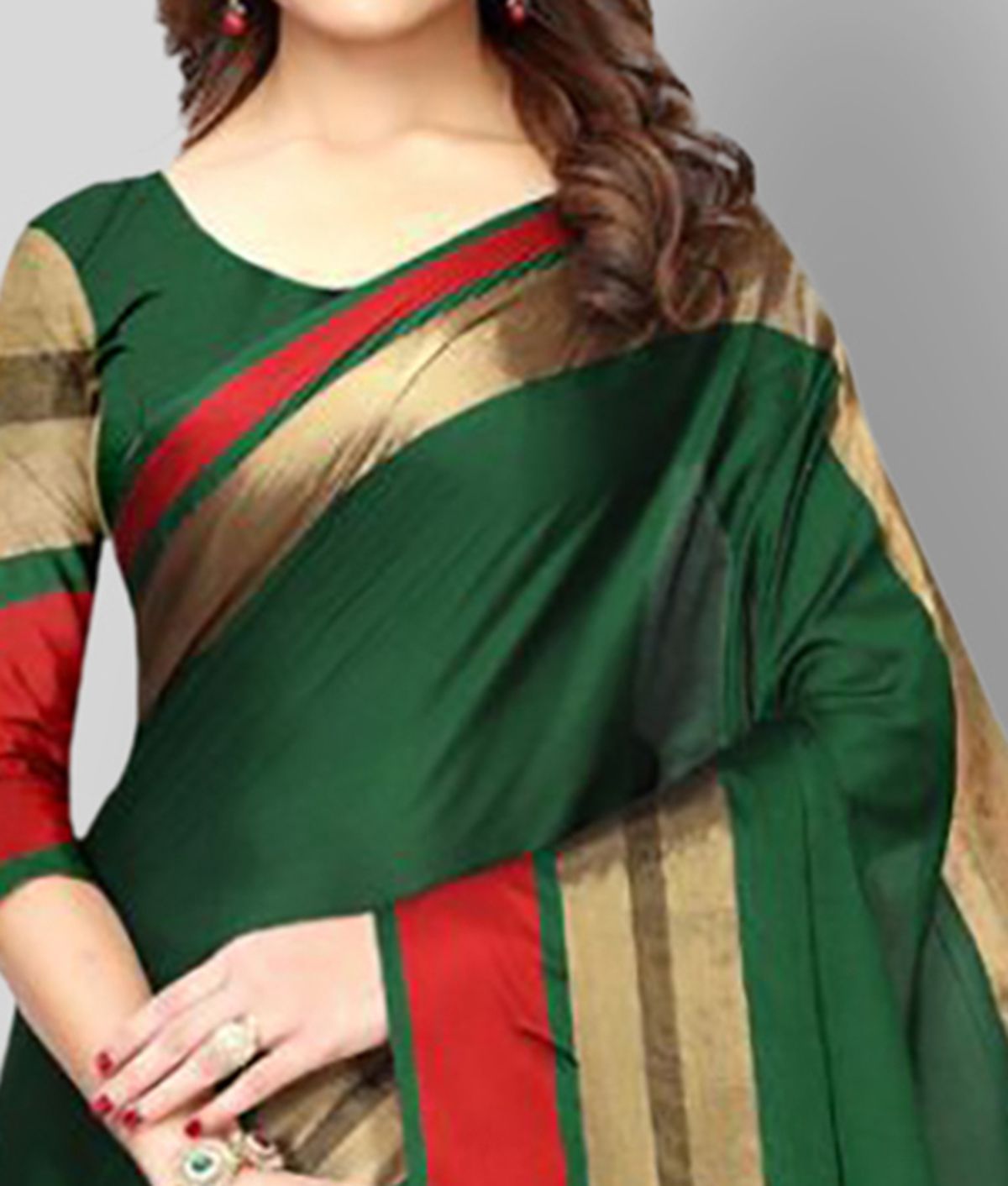 NightBlue - Green Silk Blend Saree With Blouse Piece ( Pack of 1 )