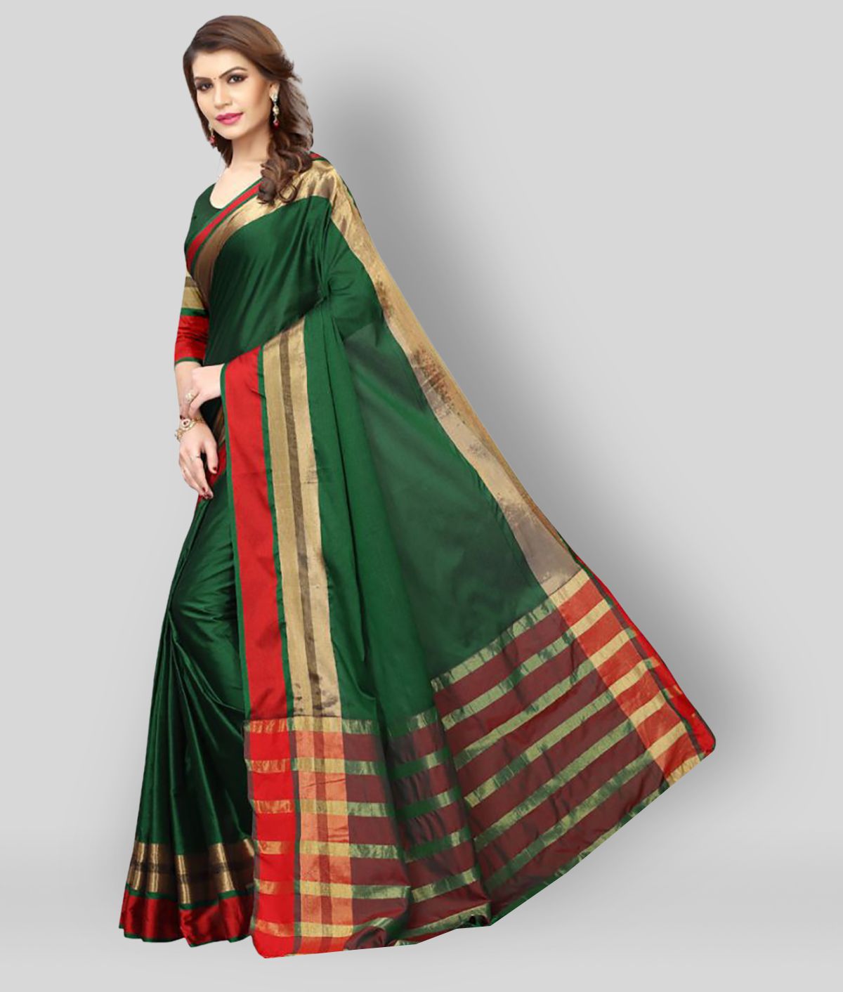 NightBlue - Green Silk Blend Saree With Blouse Piece ( Pack of 1 )