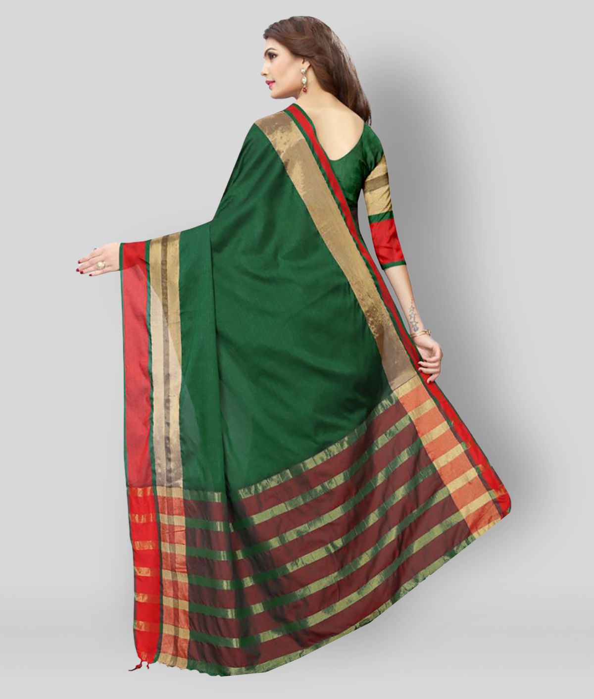 NightBlue - Green Silk Blend Saree With Blouse Piece ( Pack of 1 )