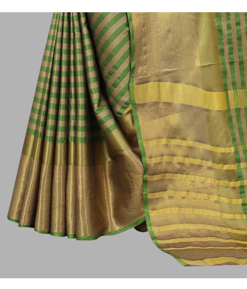 OFLINE SELCTION - Green Cotton Silk Saree With Blouse Piece