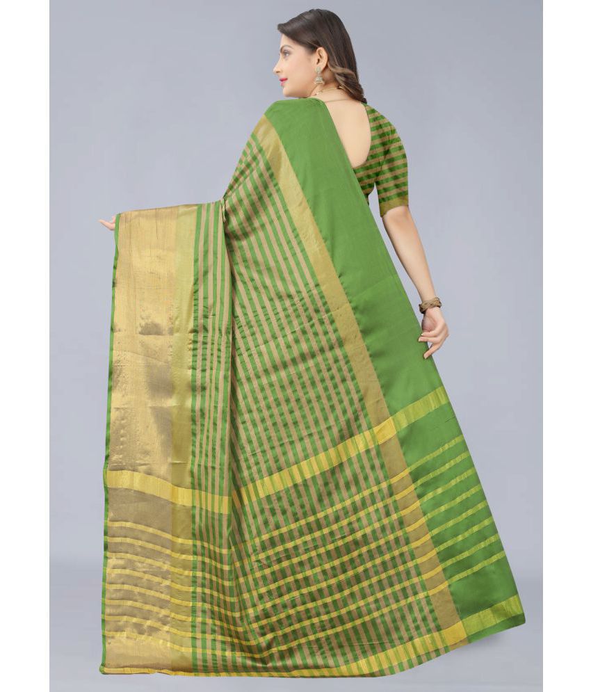 OFLINE SELCTION - Green Cotton Silk Saree With Blouse Piece
