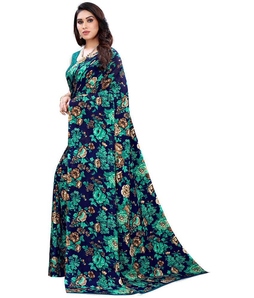 POSHYAA FASHION Blue Georgette Saree - Single