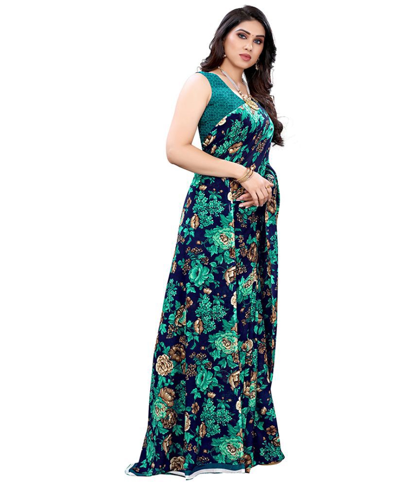 POSHYAA FASHION Blue Georgette Saree - Single