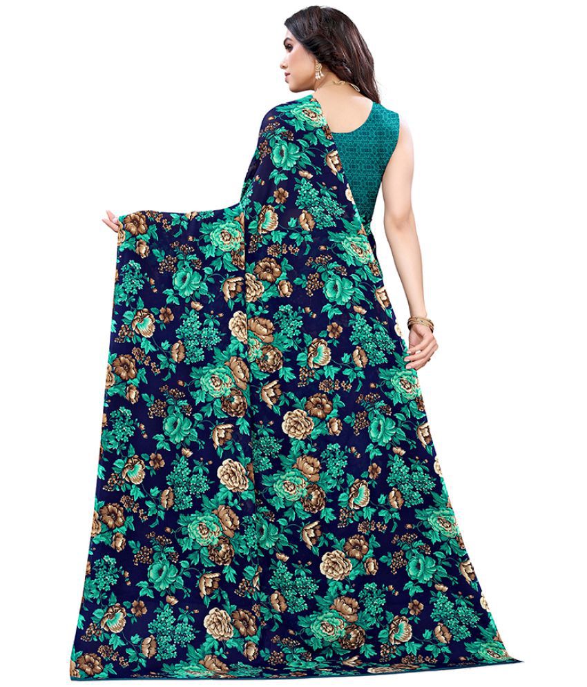 POSHYAA FASHION Blue Georgette Saree - Single