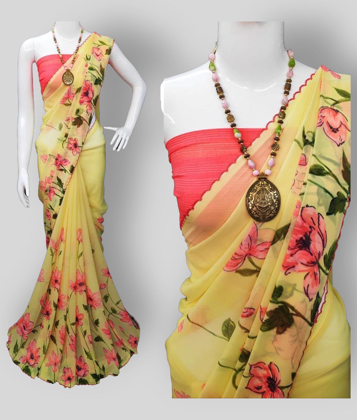Sitanjali - Yellow Georgette Saree
