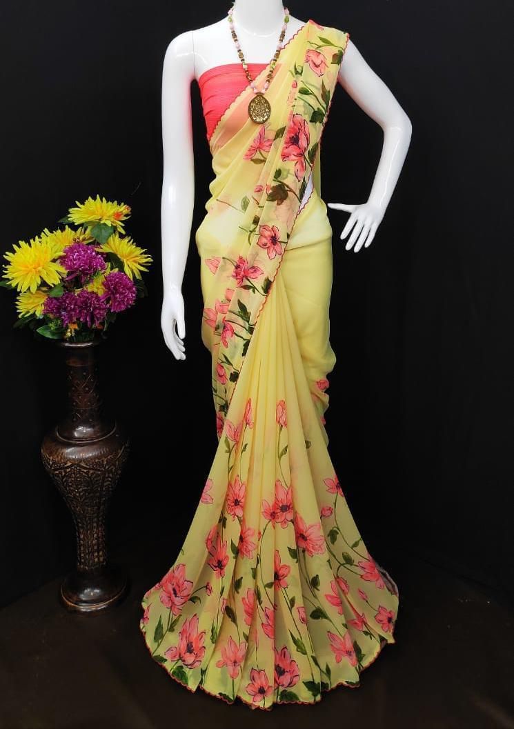 Sitanjali - Yellow Georgette Saree