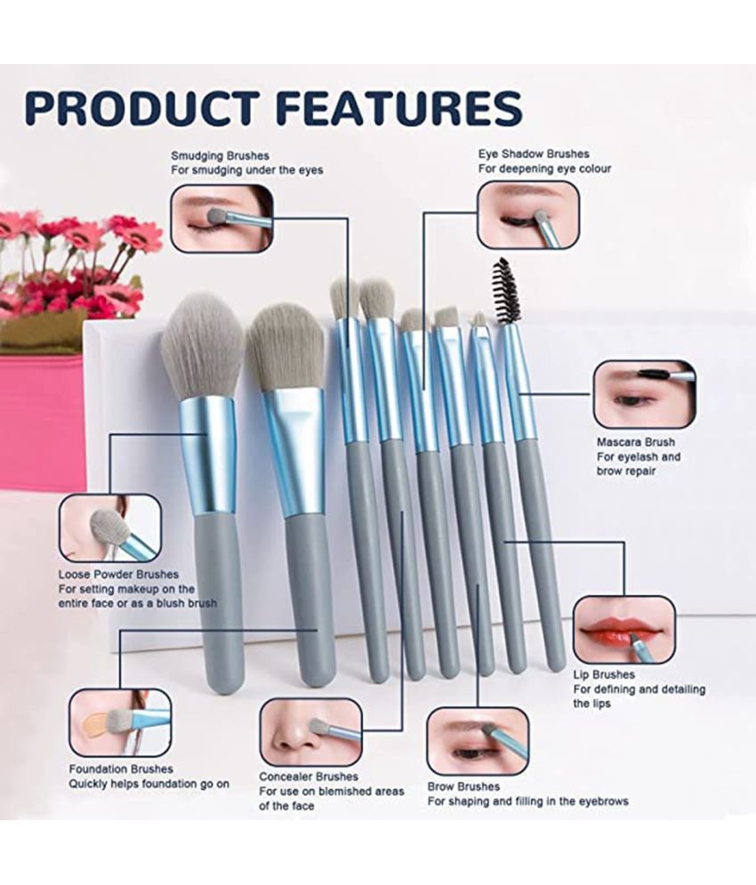 Cosmetics 8 Piece Wooden Synthetic Foundation Brush