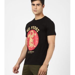 UrbanMark Men Regular Fit Round Neck Half Sleeves Graphic Print T Shirt-Black
